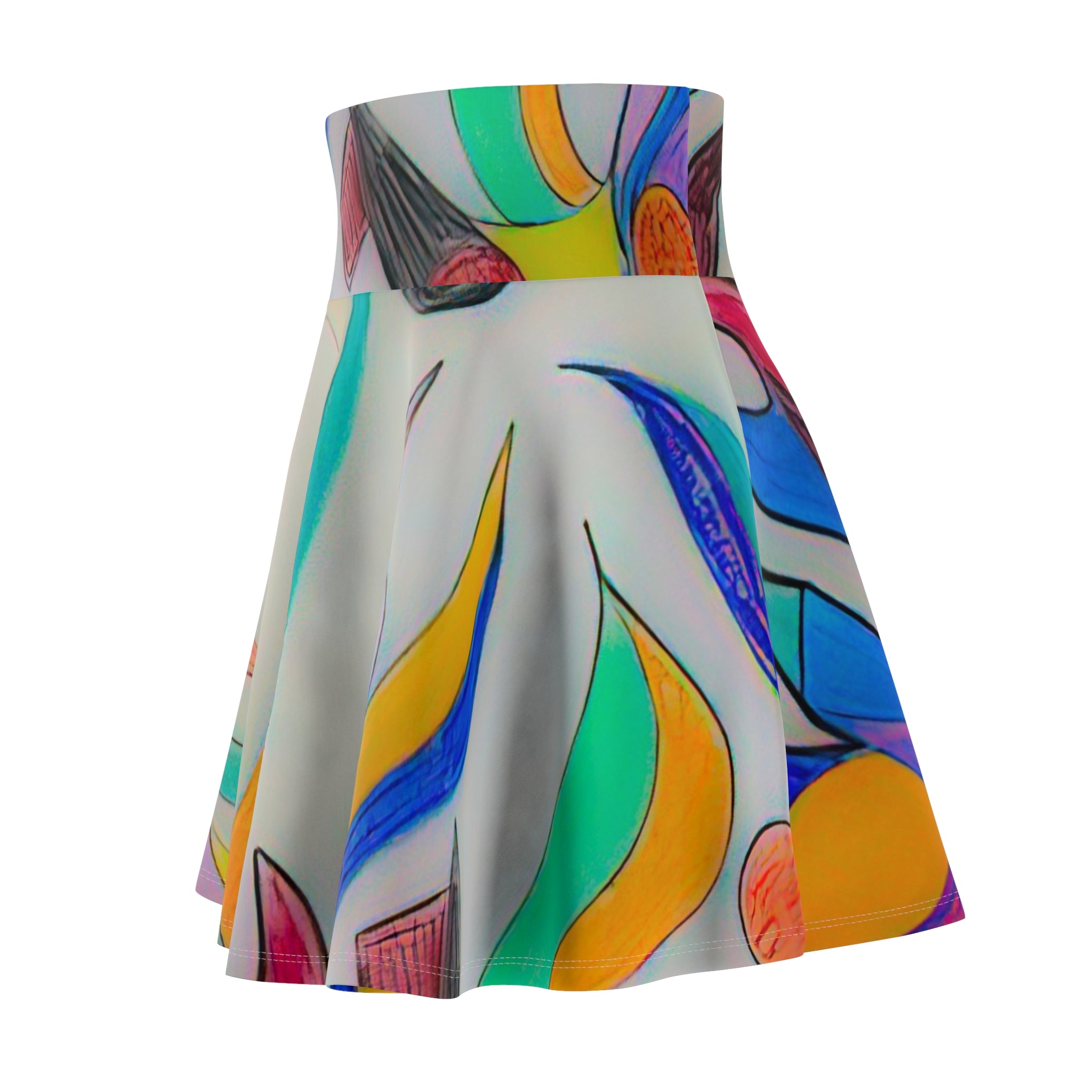 Abstract Colorful Sketchbook Swirl Skater Skirt — Vibrant All-Over Print by autistic artist