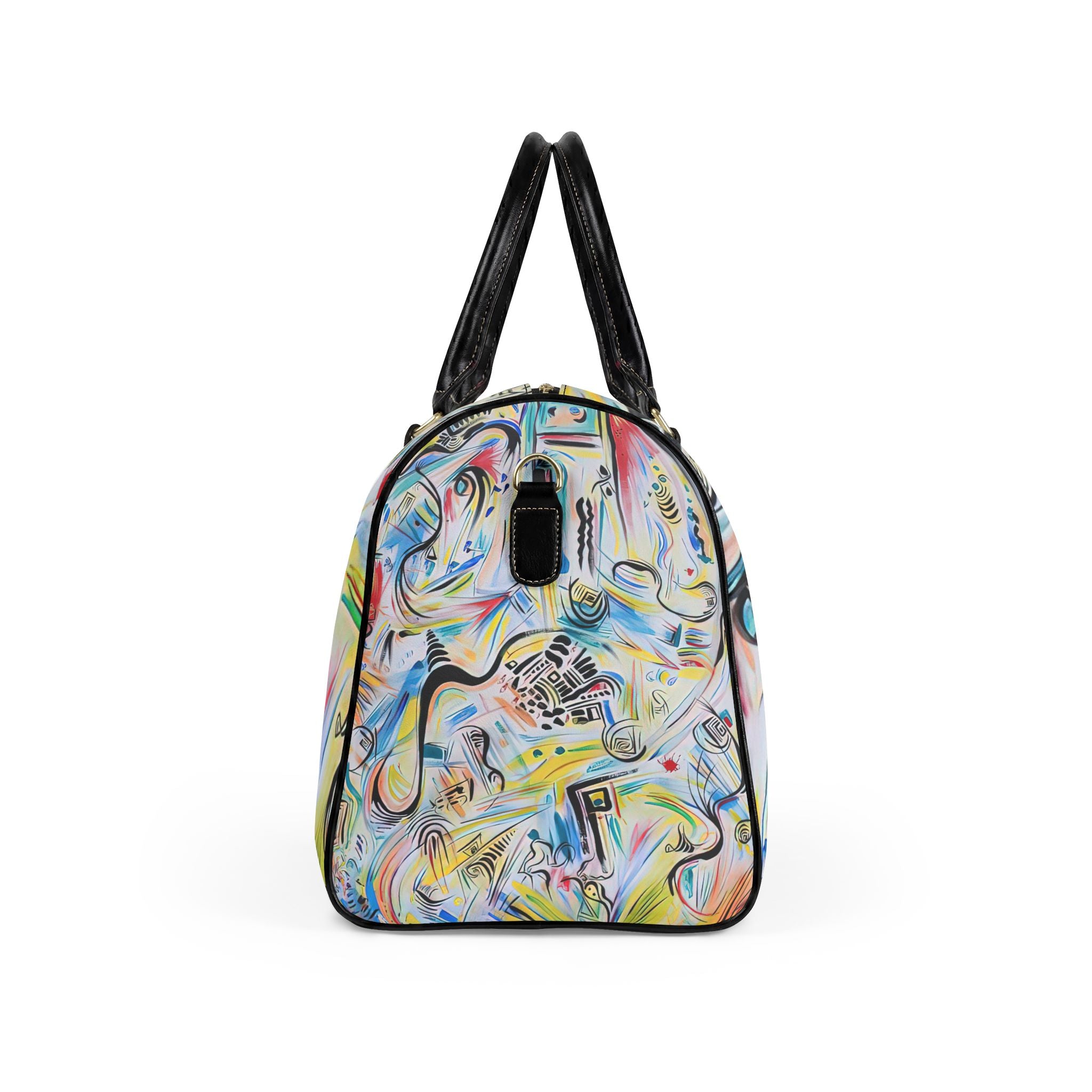Abstract Color Splash Artful Sketchbook Leather Travel Bag — Vibrant Artist Duffle for Weekend Getaways