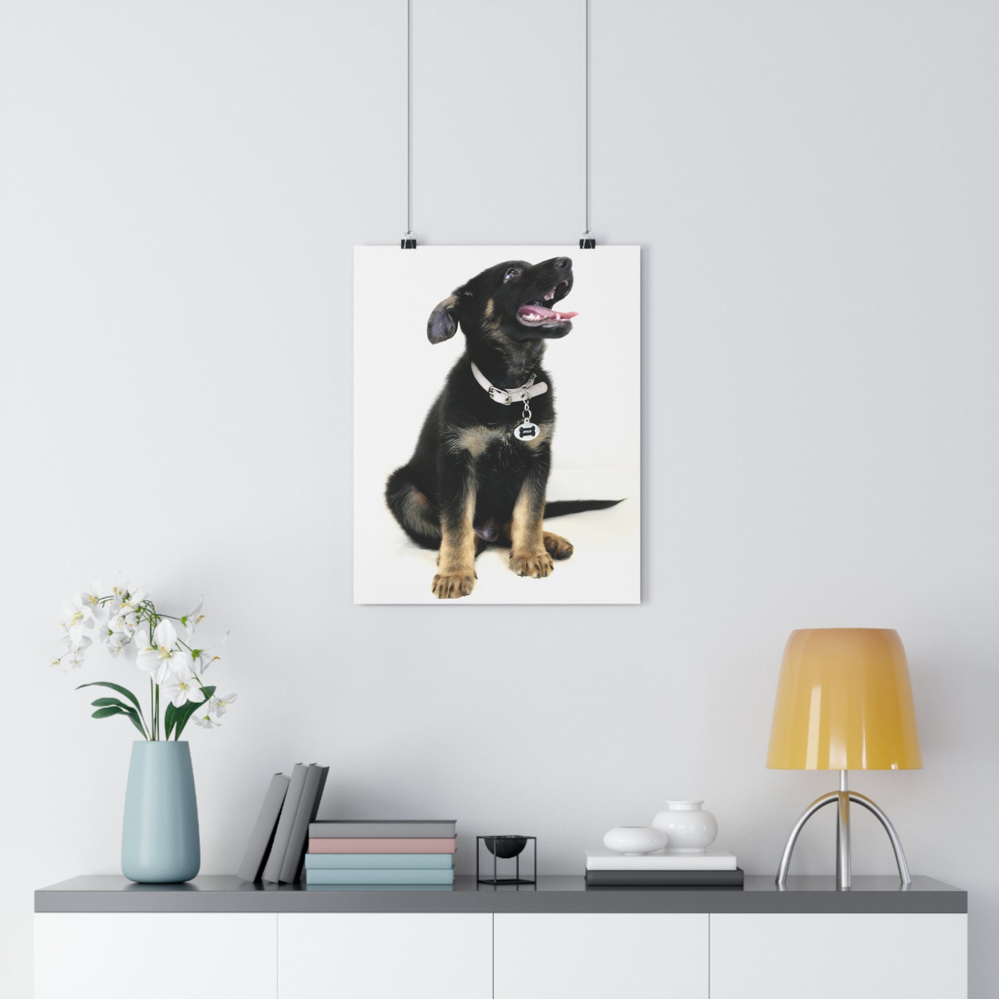 German Shepherd Puppy Giclée Art Print — Adorable Black & Tan Dog Portrait by autistic artist