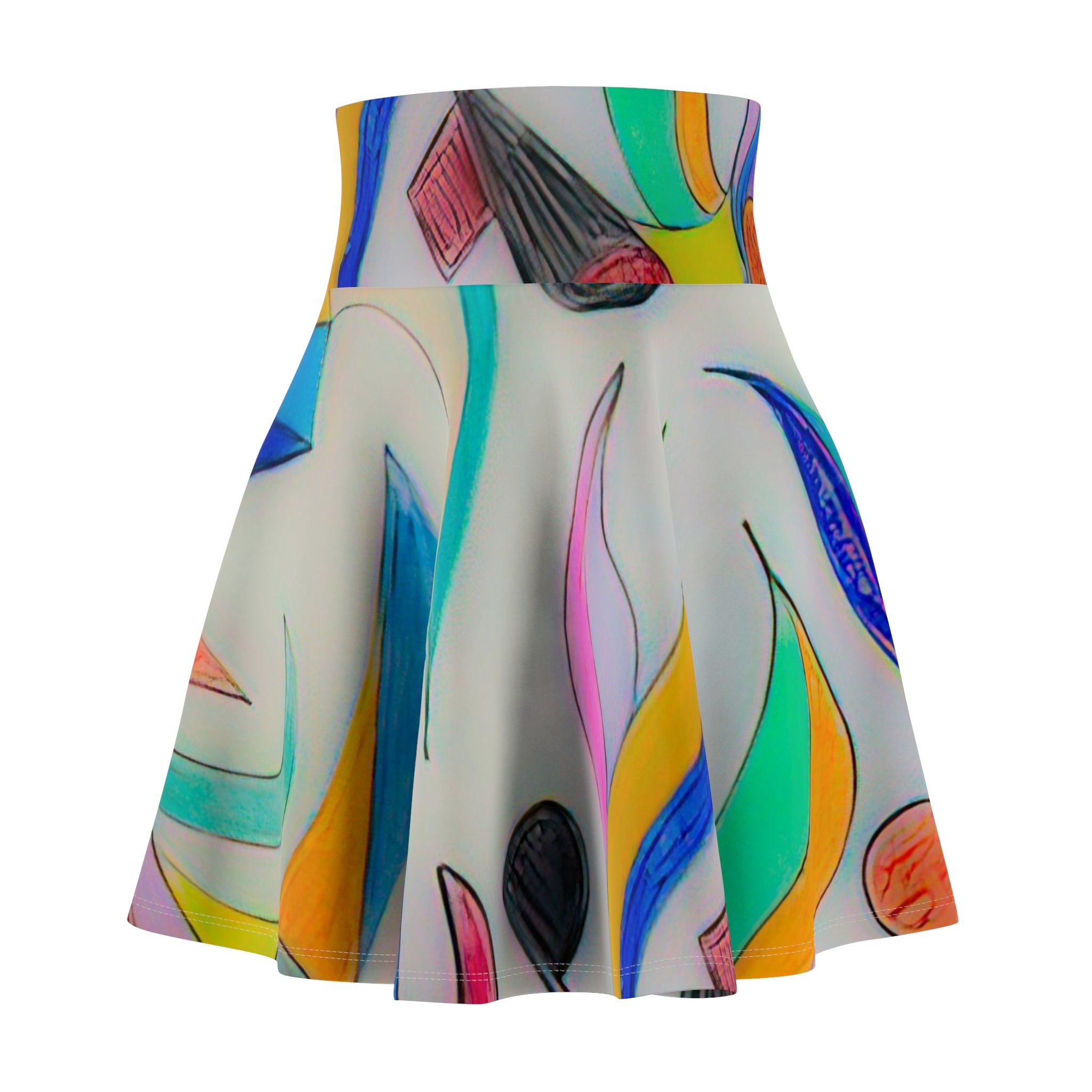 Abstract Colorful Sketchbook Swirl Skater Skirt — Vibrant All-Over Print by autistic artist