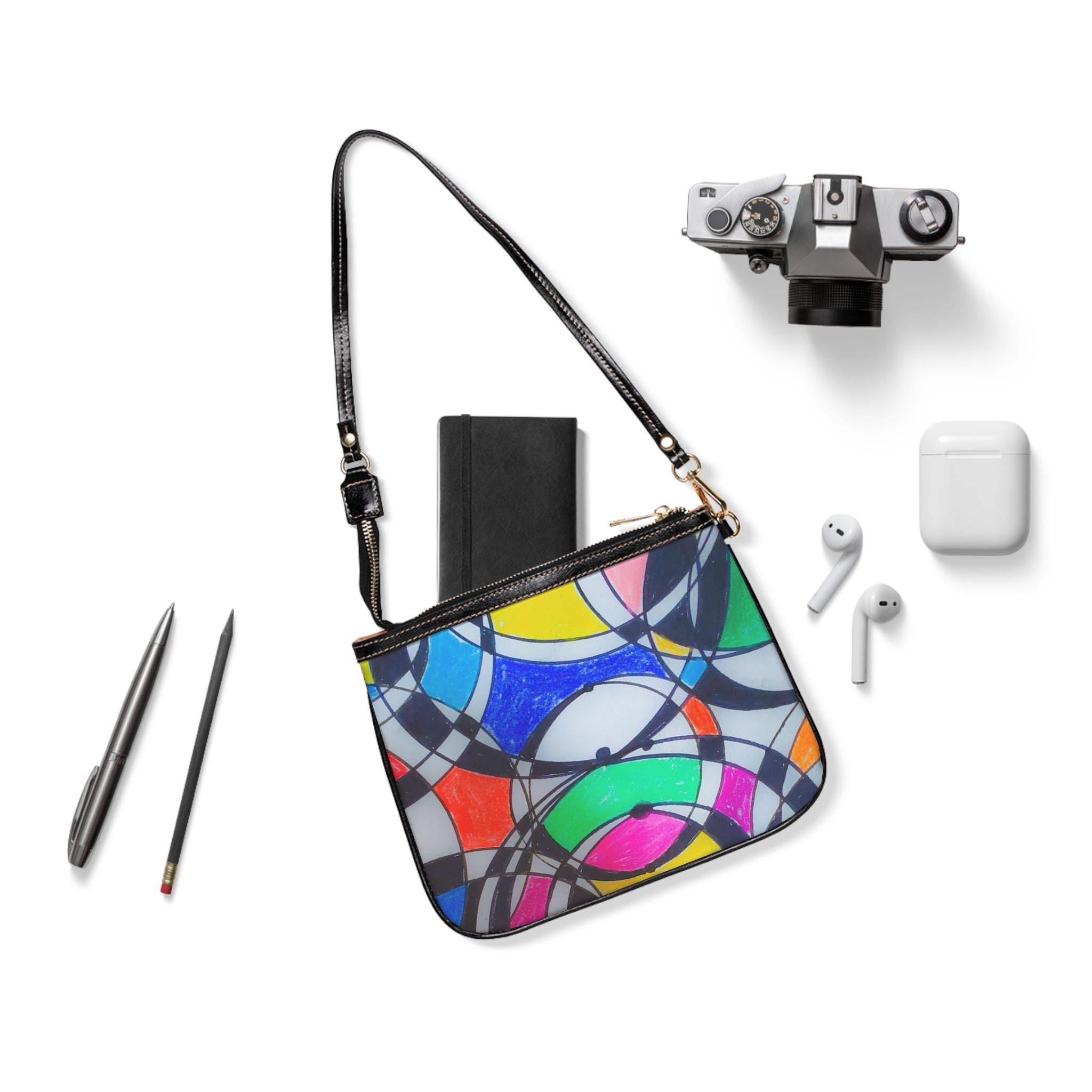 Abstract Colorful Circles Small Shoulder Bag – Geometric Stained-Glass Crossbody by autistic artist