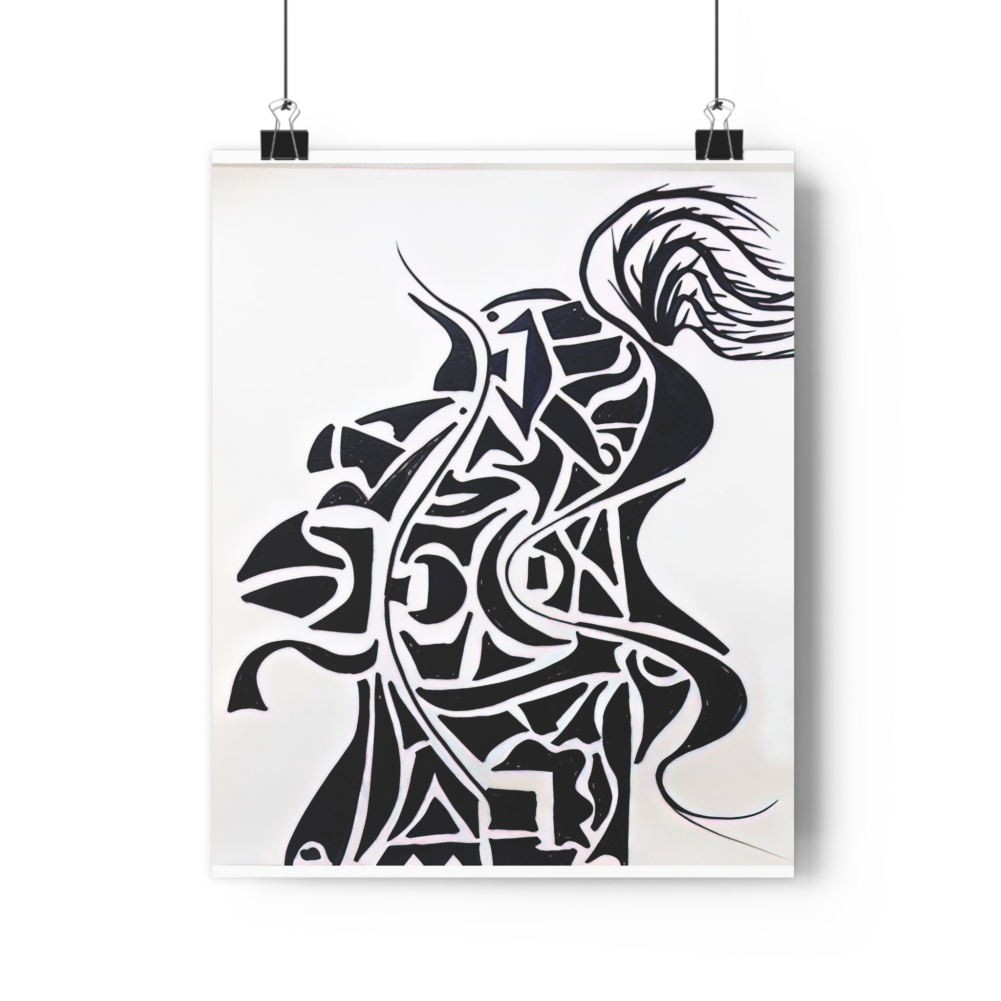 Giclée Art Print — The Vanguard: Abstract Knight Silhouette Monochrome Warrior – Hand-Drawn Minimalist Ink Art by autistic artist