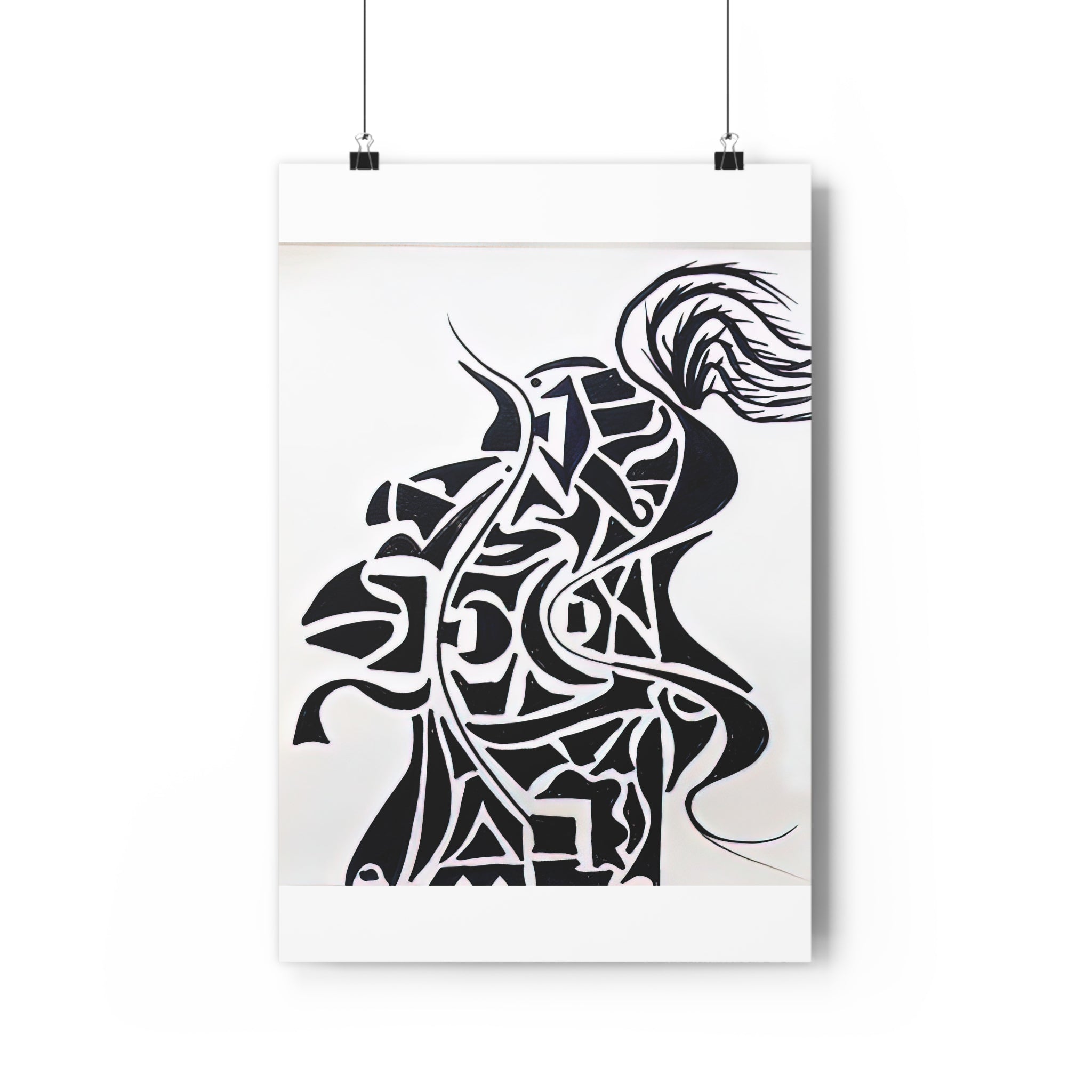 Giclée Art Print — The Vanguard: Abstract Knight Silhouette Monochrome Warrior – Hand-Drawn Minimalist Ink Art by autistic artist