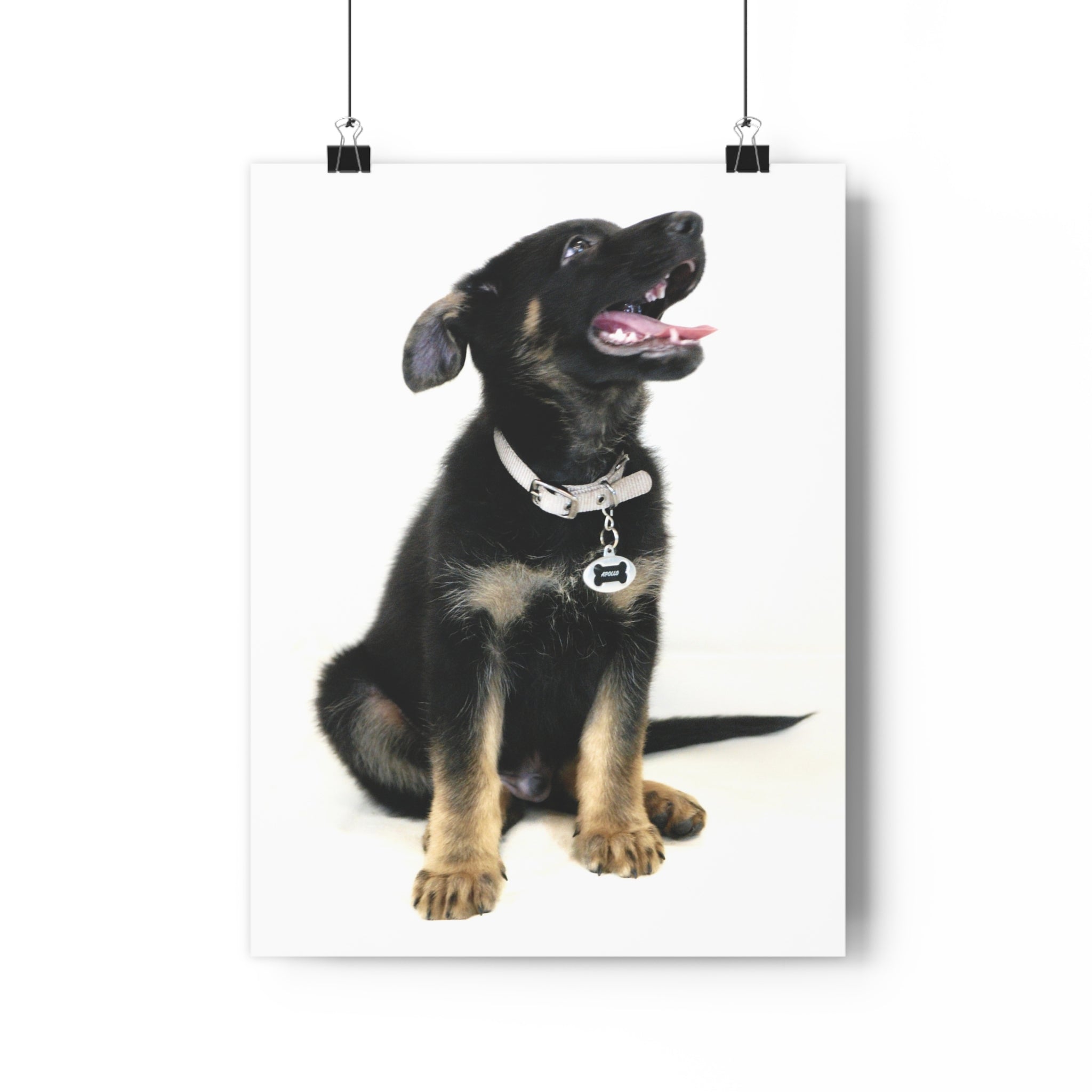 German Shepherd Puppy Giclée Art Print — Adorable Black & Tan Dog Portrait by autistic artist