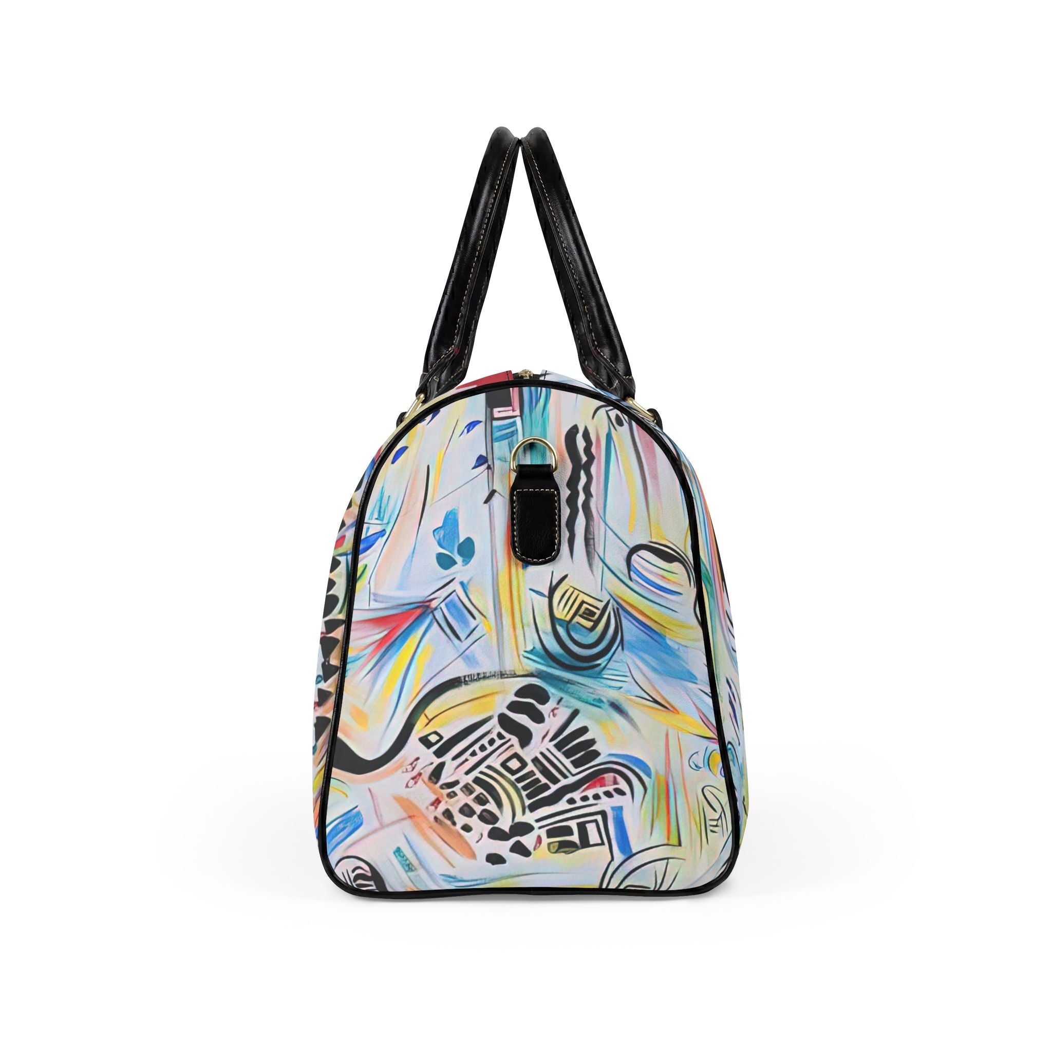 Abstract Color Splash Artful Sketchbook Leather Travel Bag — Vibrant Artist Duffle for Weekend Getaways
