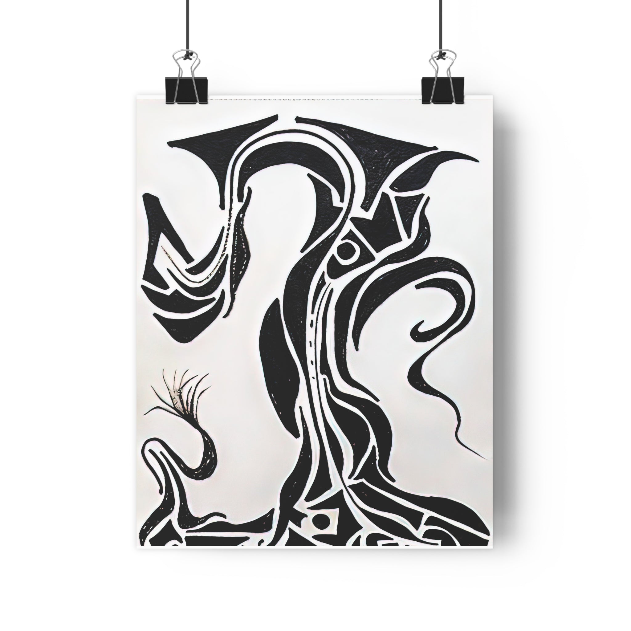 Giclée Art Print — Abstract Black & White Gnarled Coastal Tree Illustration by autistic artist