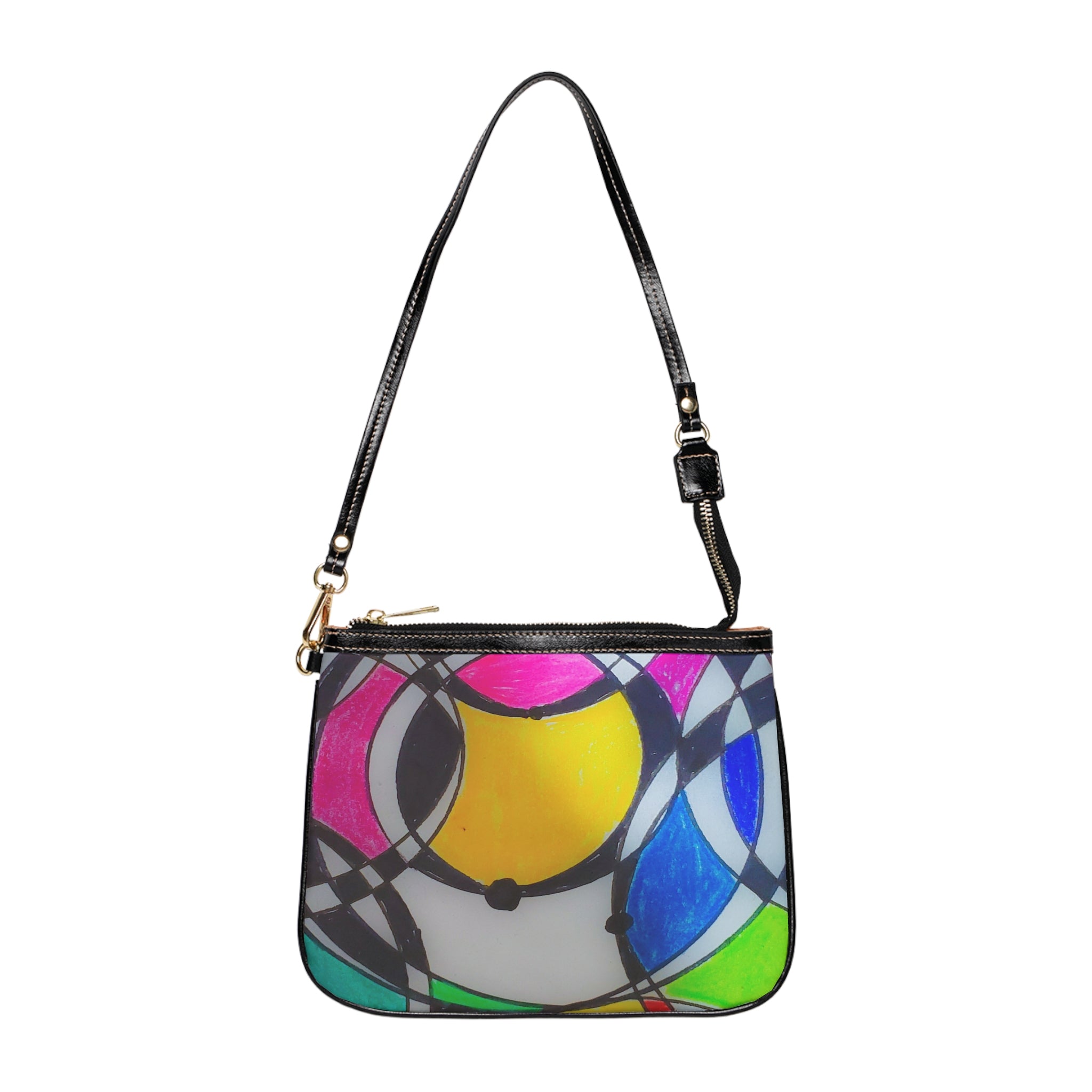 Abstract Colorful Circles Small Shoulder Bag – Geometric Stained-Glass Crossbody by autistic artist