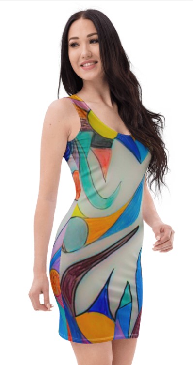 Abstract Color Splash Bodycon Dress — Vibrant All-Over Print by autistic artist
